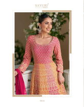 Rutba Swarovski Embellished Anarkali Gown by Sayuri | Premium Georgette Pink & Yellow